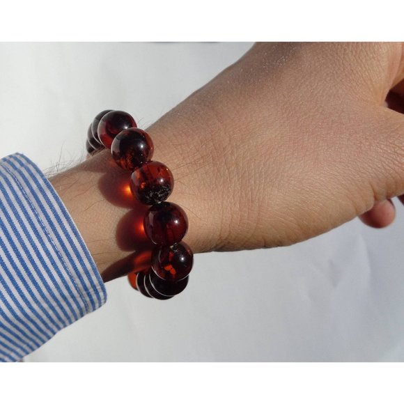 BALTIC AMBER Bracelet 100% NATURAL 11mm Round Amber Beads Real Cognac Amber 12gr - Picture 8 of 9